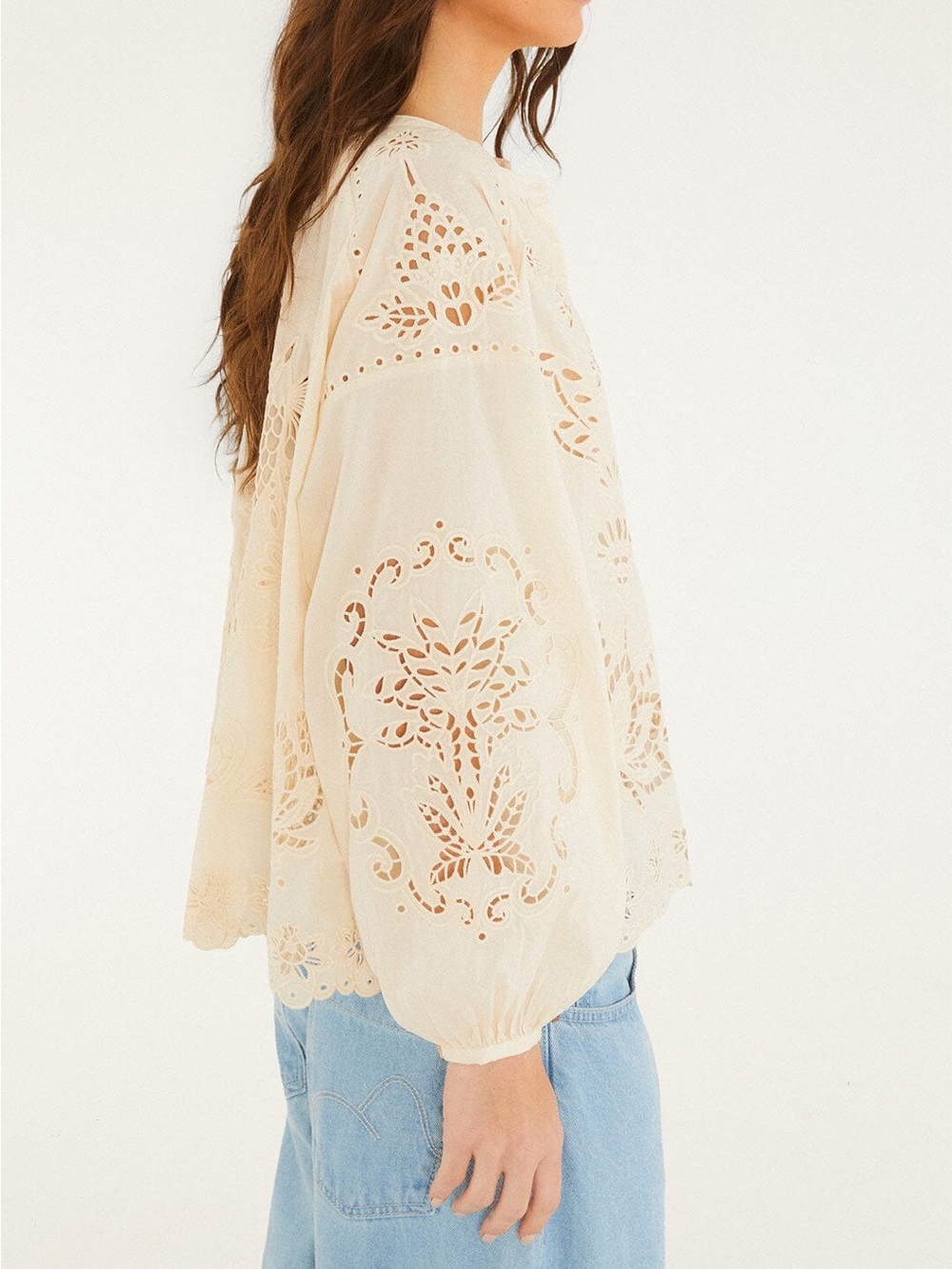 FARM Rio Soft Pink Artisanal Long Sleeve Blouse (Cream color) - Picture 3 of 9